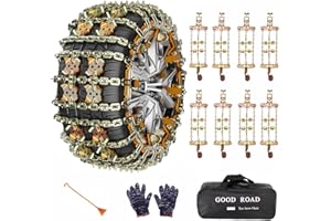 @UTOS 8 Pack Snow Chains for Car Tire, Portable Anti-skid Tire Chains for Car, Pickup Trucks and SUV, Quick Easy Installation Adjustable Tire Traction Chain for Tire Width 165-265mm