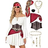 INFLATJOY Pirate Costume Women with Off Shoulder Dress Gold Sequin Belt Accessories Halloween Set Costume