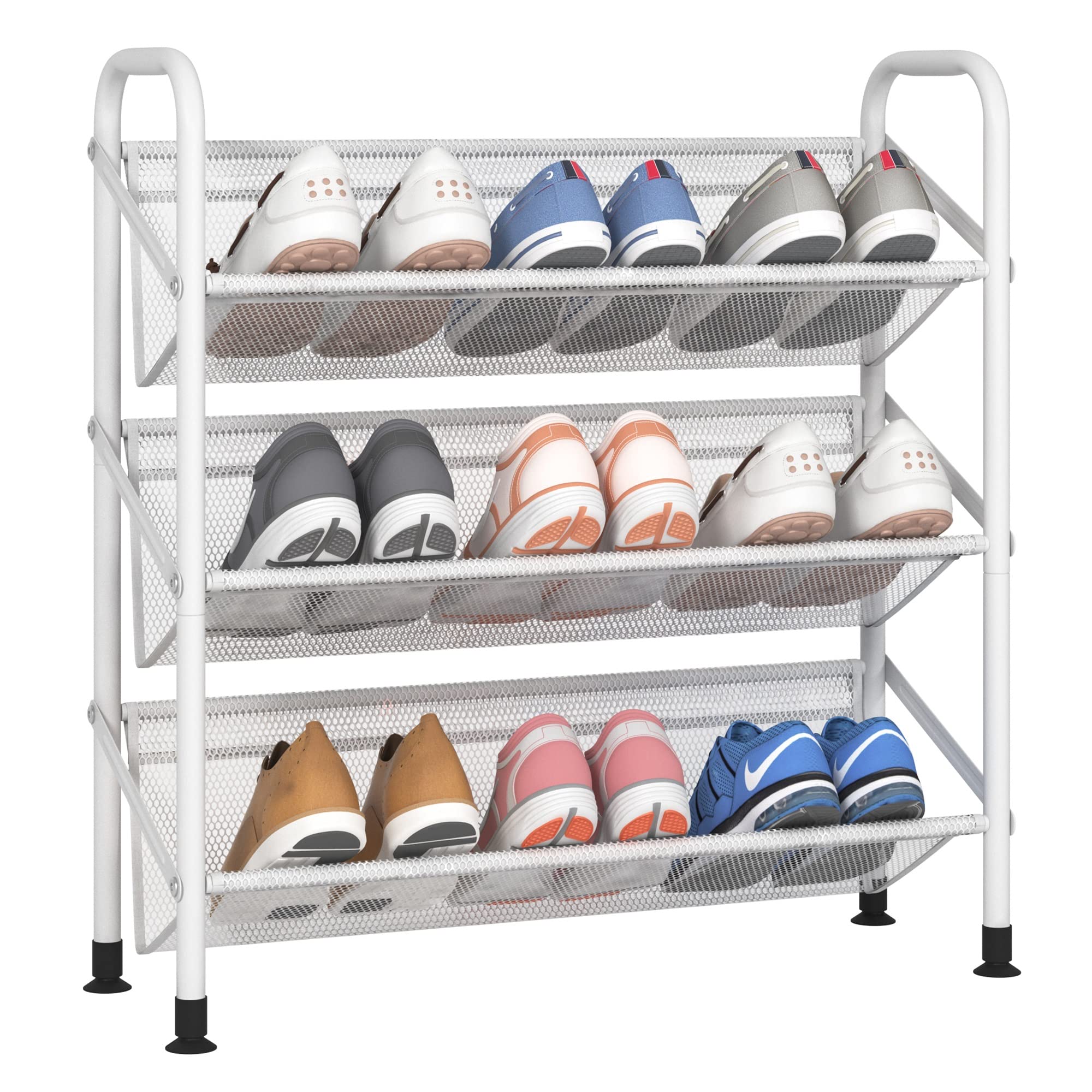 FKUO 3 Tier Shoe Rack for Closet Mesh Fabric Narrow Metal Shoe Racks ...