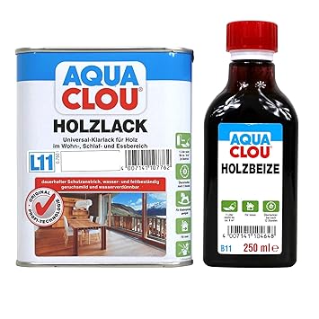 Clou Holz & Möbel Set Holzbeize B11 & Holzlack L11 - verschiedene Farbtöne und glanzgrade zur Auswahl (seidenmatt, weiß)