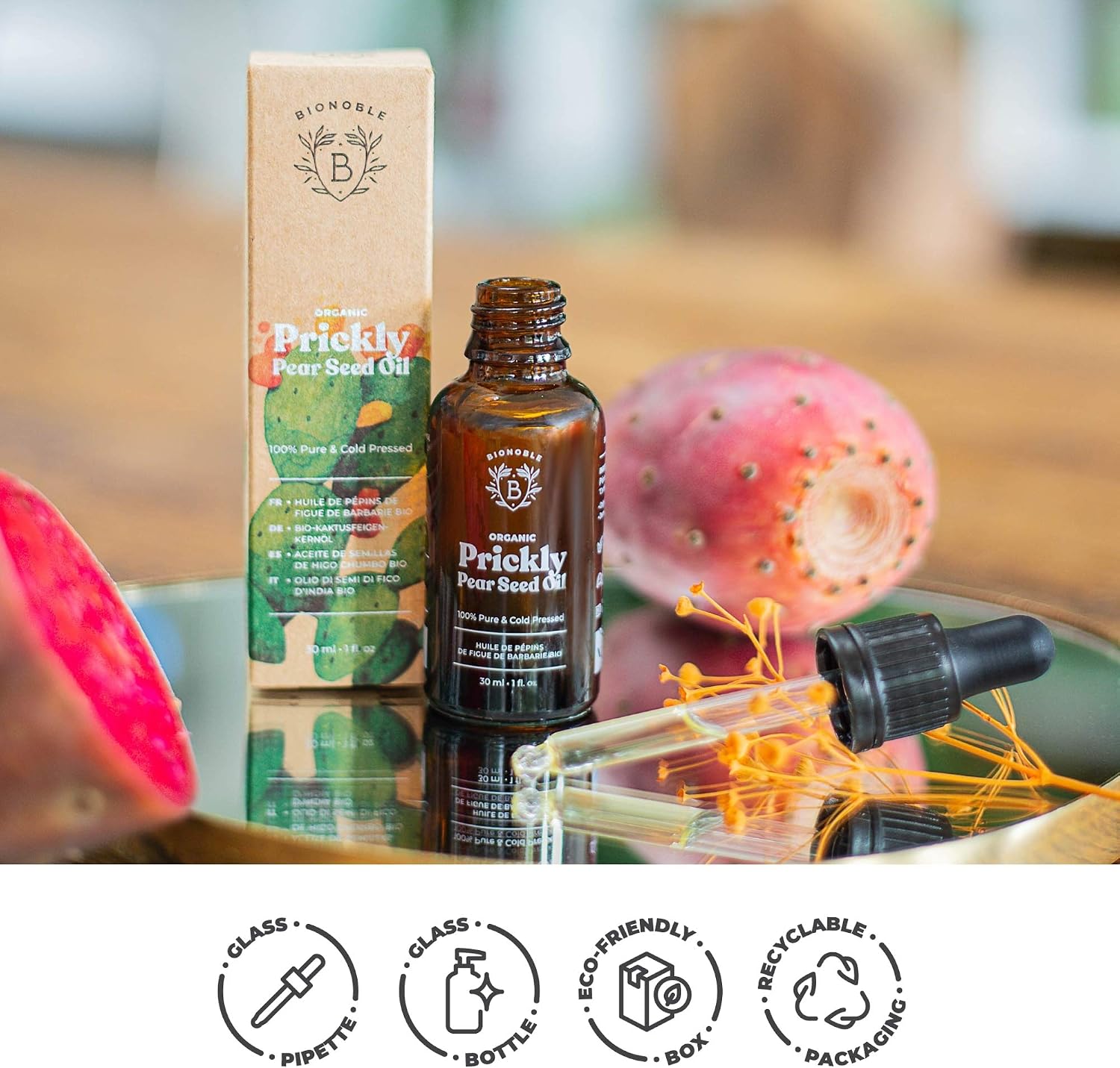 BIONOBLE Organic Prickly Pear Seed Oil, Cold-Pressed, 100% Pure, Hexane-Free, Moroccan Prickly Pear Oil for Face, Anti-Ageing - Image 3