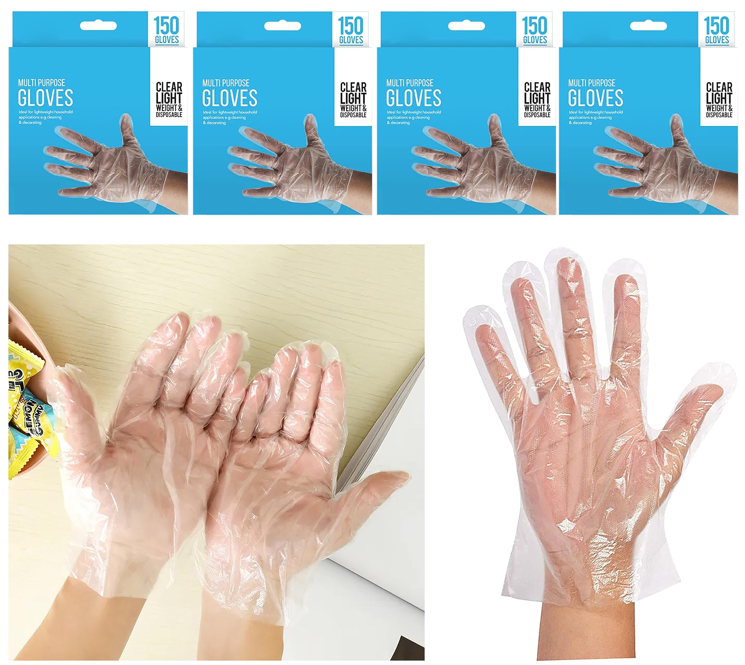 HOVUK 600Pcs Disposable Clear Polythene Gloves – Waterproof, Food Safe, for Cooking, Cleaning, Catering, Hygiene Tasks, Adults & Kids