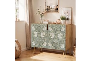 SIGNWIN Sideboard Buffet Cabinet, Kitchen Storage Cabinet with 2 Doors, Geometric Arch Palm Leaf Landscape, Cupboard Console Table for Dining Room- 35" L x 18" W x 29" H
