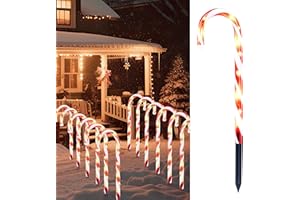 Joiedomi 12 Pcs Christmas Candy Cane Pathway Markers Lights, 12” Stakes Lights with Warm White, Waterproof Outdoor Decorations for Holiday Xmas Indoor,Yard,Patio,Garden,Walkway