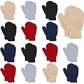 MENOLY 15 Pairs Kids Toddlers Magic Stretch Mittens Solid Color Winter Warm Kids Knit Gloves for Boys and Girls
