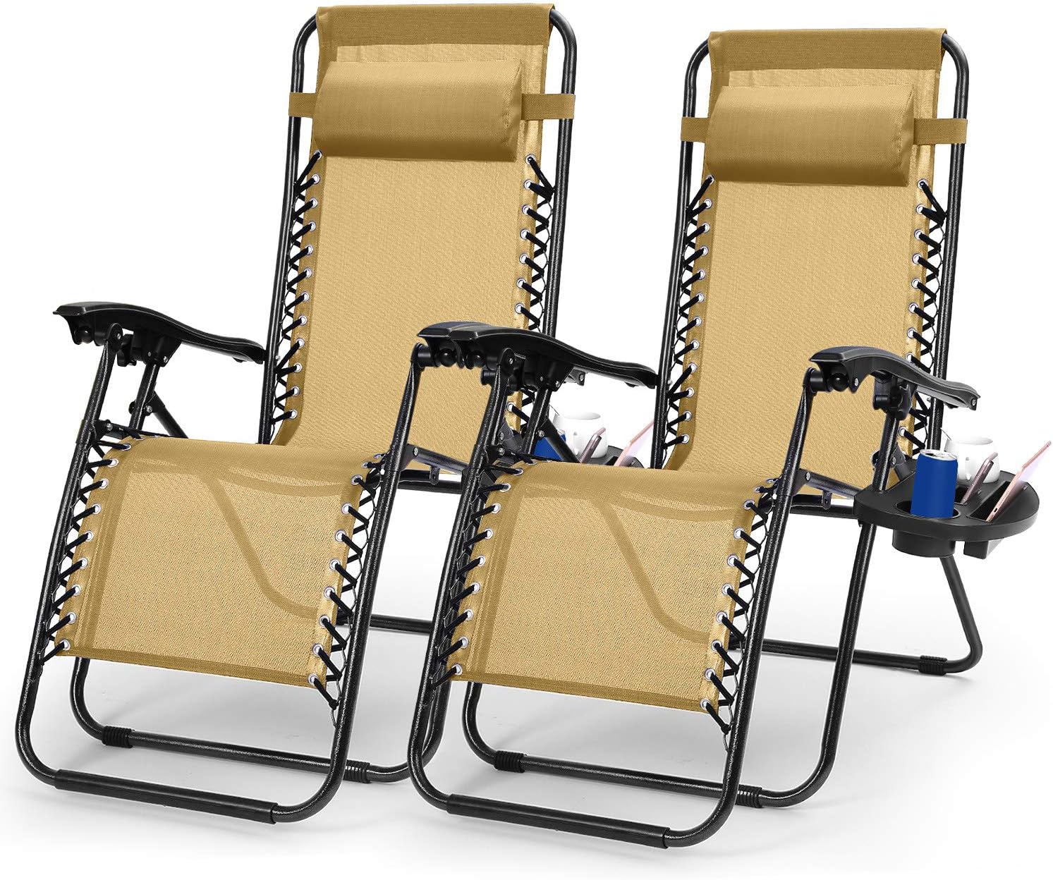 2PC Zero Gravity Chairs, Moclever Adjustable Foldable Zero Gravity Lounge Chair Recliners for Patio - Beige