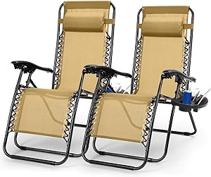 2PC Zero Gravity Chairs, Moclever Adjustable Foldable Zero Gravity Lounge Chair Recliners for Patio - Beige