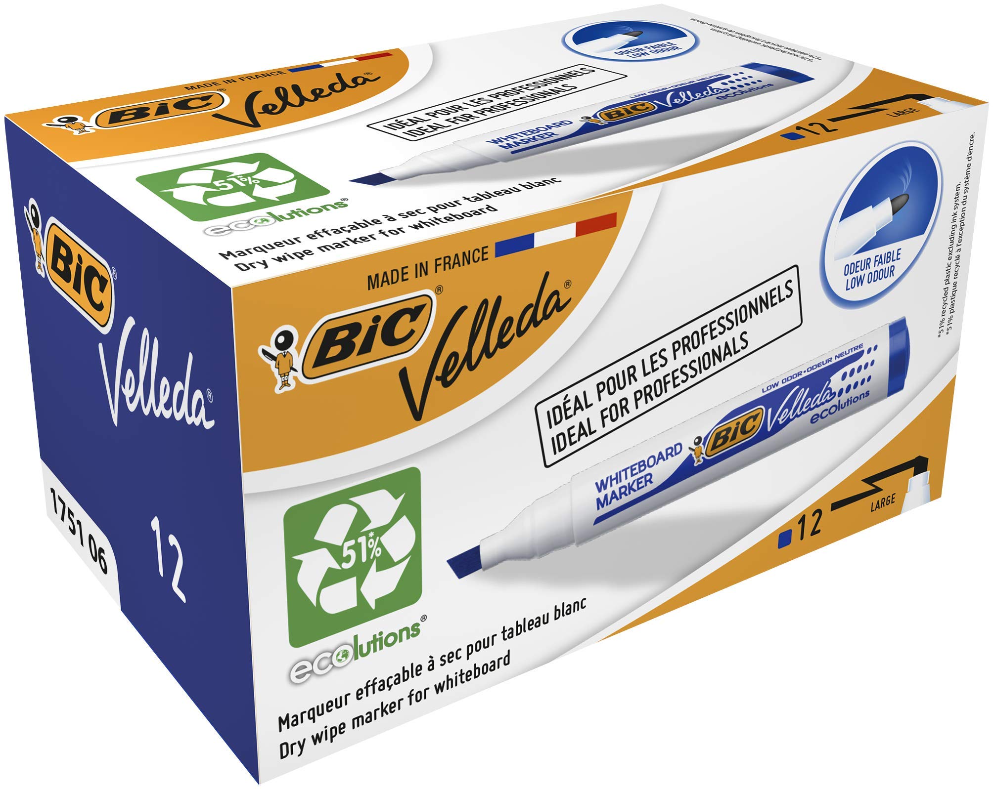 BIC Velleda 1751 Ecolutions Dry Erase Felt - Blue, Box of 12