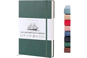 BEECHMORE BOOKS Sketch Book, A4 8.5 x 11.5 inch Blank Sketchbook for Drawing, Paint and Draw, 156 Pages Thick Paper 160gsm, Hardcover Leather Art Notebook, Boxed for Gifts (Dartmouth Green)