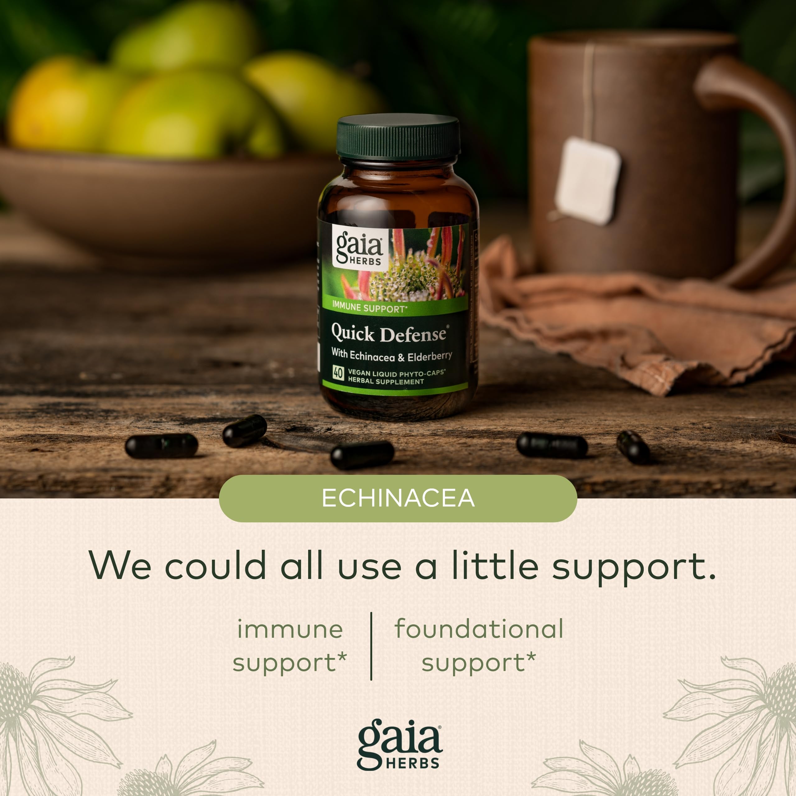 Gaia Herbs Quick Defense - Fast-Acting Immune Support Supplement for Use at Onset of Symptoms - with Echinacea, Black Elderberry, Ginger & Andrographis - 40 Vegan Liquid Phyto-Capsules (4-Day Supply)