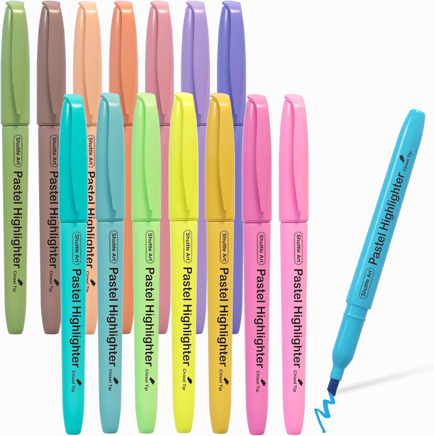 Highlighters, Shuttle Art 15 Colors Pastel Highlighter Pens Assorted Colors, Chisel Tip Dry-Quickly Non-Toxic Highlighter Markers for Adults Kids Highlighting in the Home School Office : Office Products
