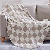 WRENSONGE Checkered Throw Blanket, Taupe Soft Cozy Fluffy Warm Hand Made Throw Blankets for Couch, Sofa, Chair, Bed, Camping, Picnic, Travel Lightweight Bed Blanket - 60"*80"