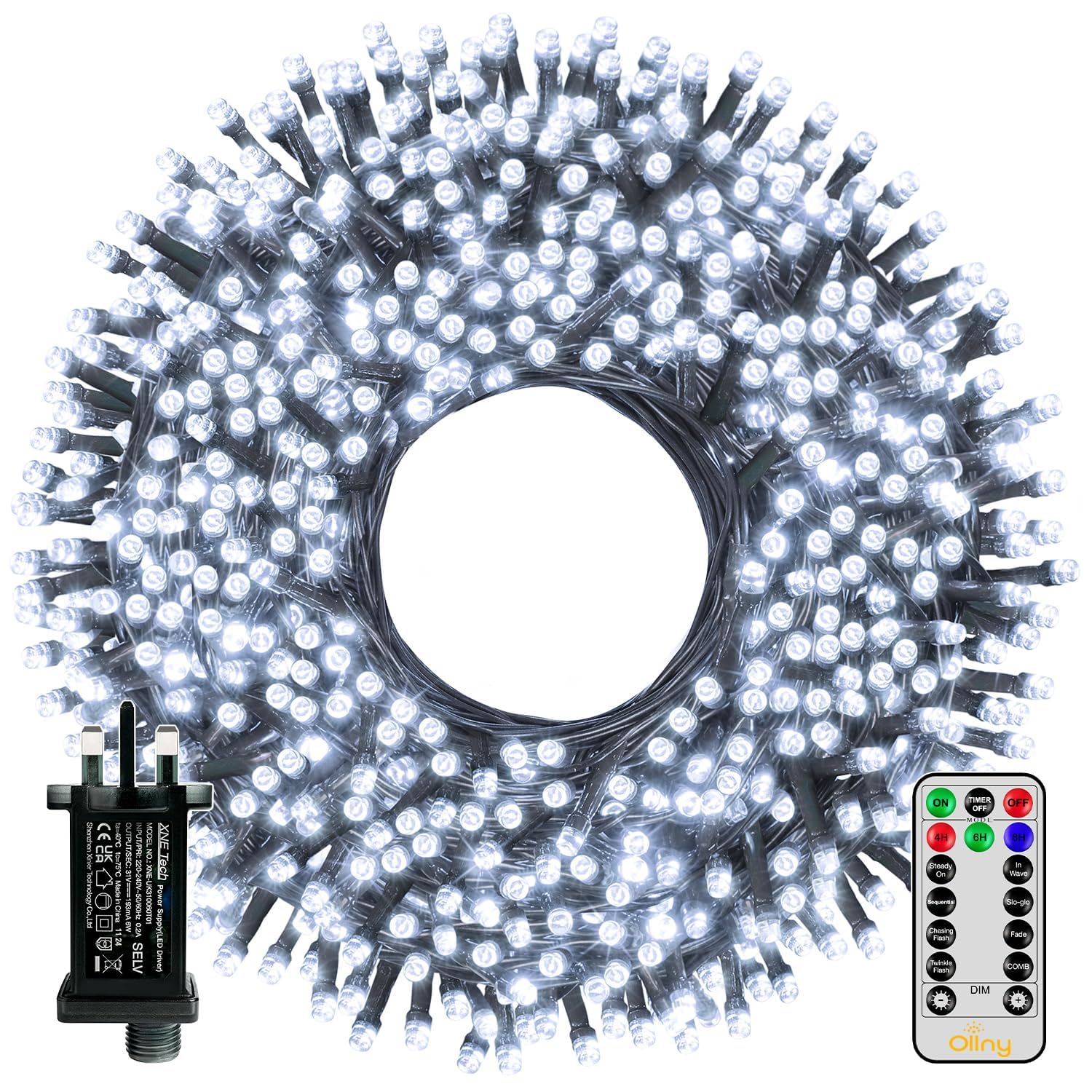Ollny Christmas Tree Lights Outdoor, 80m 800 LED Fairy Lights Mains Powered, Cool White Waterproof String Light with Plug/Remote/Modes/Timer, Bright Lighting Outside Indoor Garden Xmas Decorations โ image 1