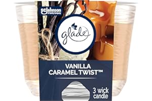 Glade Scented Candle, Vanilla Caramel Twist, 3-Wick Candle, Air Freshener Infused with Essential Oils for Home Fragrance, 1 C
