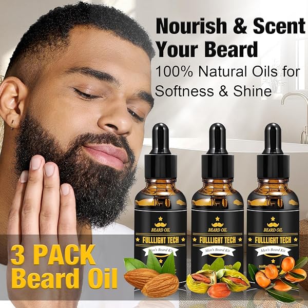 BEARD KIT,10-PIECE MEN GIFT SET WITH 3 BEARD OIL SCENTS,SOOTHES BEARD ITCH