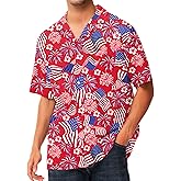 AOBUTE Men July 4th Button Shirts American Flag Hawaiian Shirt Star Stripe Holiday Top