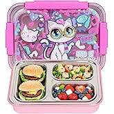 YOYTOO Stainless Steel Bento Lunch Box for Kids, 710ml/23.5oz BPA-Free Leak-Proof Food Containers with 3 Compartments, Back to School Students Daycare Lunches Snack Container Size for Ages 3-7