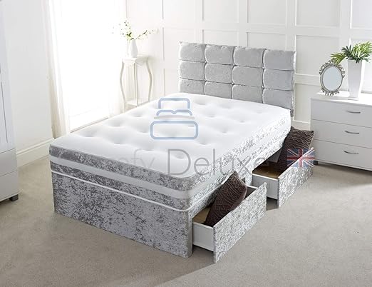 Crushed Velvet 4ft Small Double Divan Bed With Mattress Free