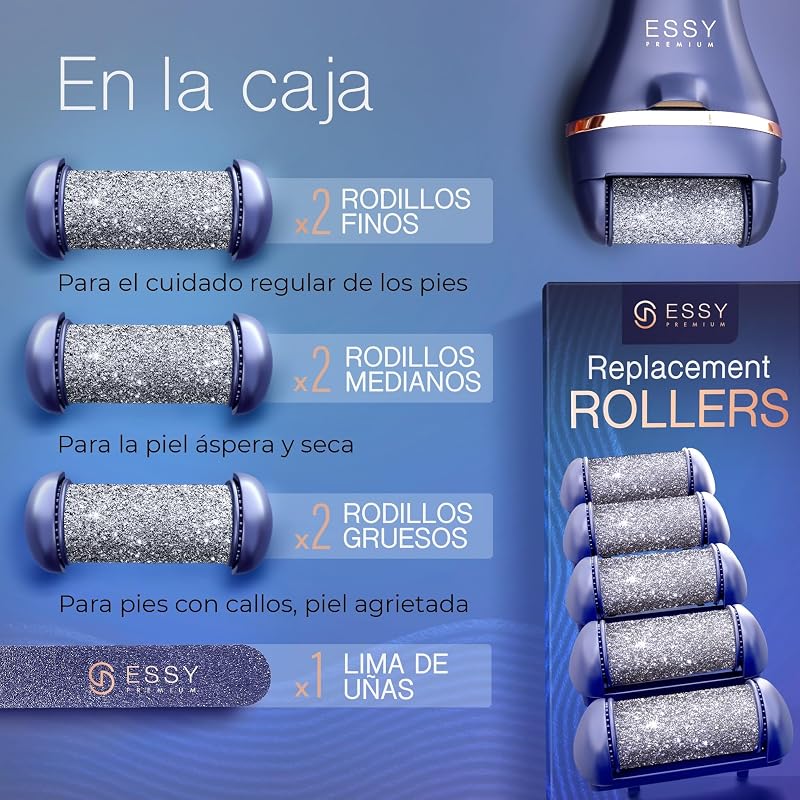 Lima Eléctrica para Pies con 5 Rodillos de Repuesto (Marina)