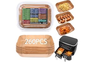 Ninja Dual Air Fryer Liners - 260 Disposable Parchment Paper Liners, 8.6''*5.5'', Rectangle, with Cook Times