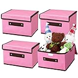 CHENGU 4 Pcs Pink Storage Bins with Lid Fabric Doll