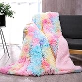 DANGTOP Fuzzy Faux Fur Throw Blanket, Tie Dye Fluffy Blanket, Super Soft Rainbow Blanket for Girls, Luxury Cozy Warm Plush Thick Sherpa Throws for Bed Couch Living Room (Rainbow, 59x79 inches)