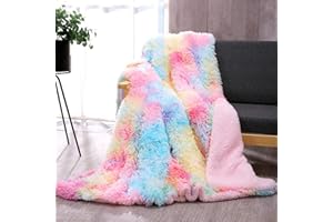 DANGTOP Fuzzy Faux Fur Throw Blanket, Tie Dye Fluffy Blanket, Super Soft Rainbow Blanket for Girls, Luxury Cozy Warm Plush Thick Sherpa Throws for Bed Couch Living Room (Rainbow, 50X60 inches)