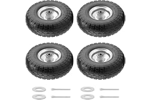 BIEAMA 4 Pack 10" Solid PU Tires and Wheels,4.10/3.50-4 Tire and Wheel Flat Free, Replacement Wheels for Garden Cart, Hand Truck, etc