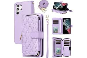 Furiet Wallet Case for Samsung Galaxy S24 Ultra 5G with Wrist Strap, Crossbody Shoulder Strap, 9+ Card Slots Zipper Purse, Luxury PU Leather Stand Cell Phone Cover for S24Ultra 24S S 24 24Ultra Purple