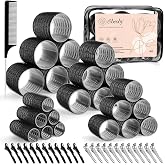 4 Sizes Self-Grip Hair Rollers Set - 50 Pcs Jumbo Curlers for Long, Short Hair and Bangs (25mm, 36mm, 48mm, 60mm) With Clips, Black