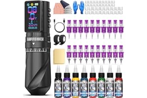 Wormhole Tattoo Gun Kit Tattoo Kit with 7 Adjustable Stroke 2,300mAh Power Wireless Tattoo Machine with Normal/Jump-Start/Dot Working Mode with LED Digital Display for Artist WTK381