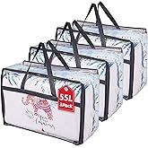 OYOUNGNI Clear Clothes Storage Bag Organizer with Reinforced Handle, Vinyl Storage Bags for Comforter, Blanket, Bedding, Toys, Transparent Moving Totes with Sturdy Dual Zippers, 3 Pack, 55 L, Black