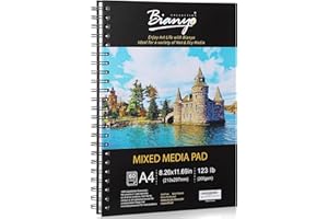 Bianyo Mixed Media Paper Pad, A4 (8.26" X 11.69"), 60 Sheets/Each, 123 LB/200 GSM, Pack of 1 Pad, Spiral-Bound Pad, Ideal for Wet & Dry Media Like Art Marker, Watercolor, Acrylic, Pastel, Pencil