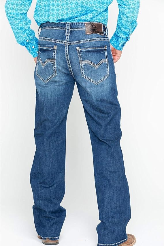 Rock & Roll Cowboy Men's and Denim Multicolor Stitch Loose Boot Jeans