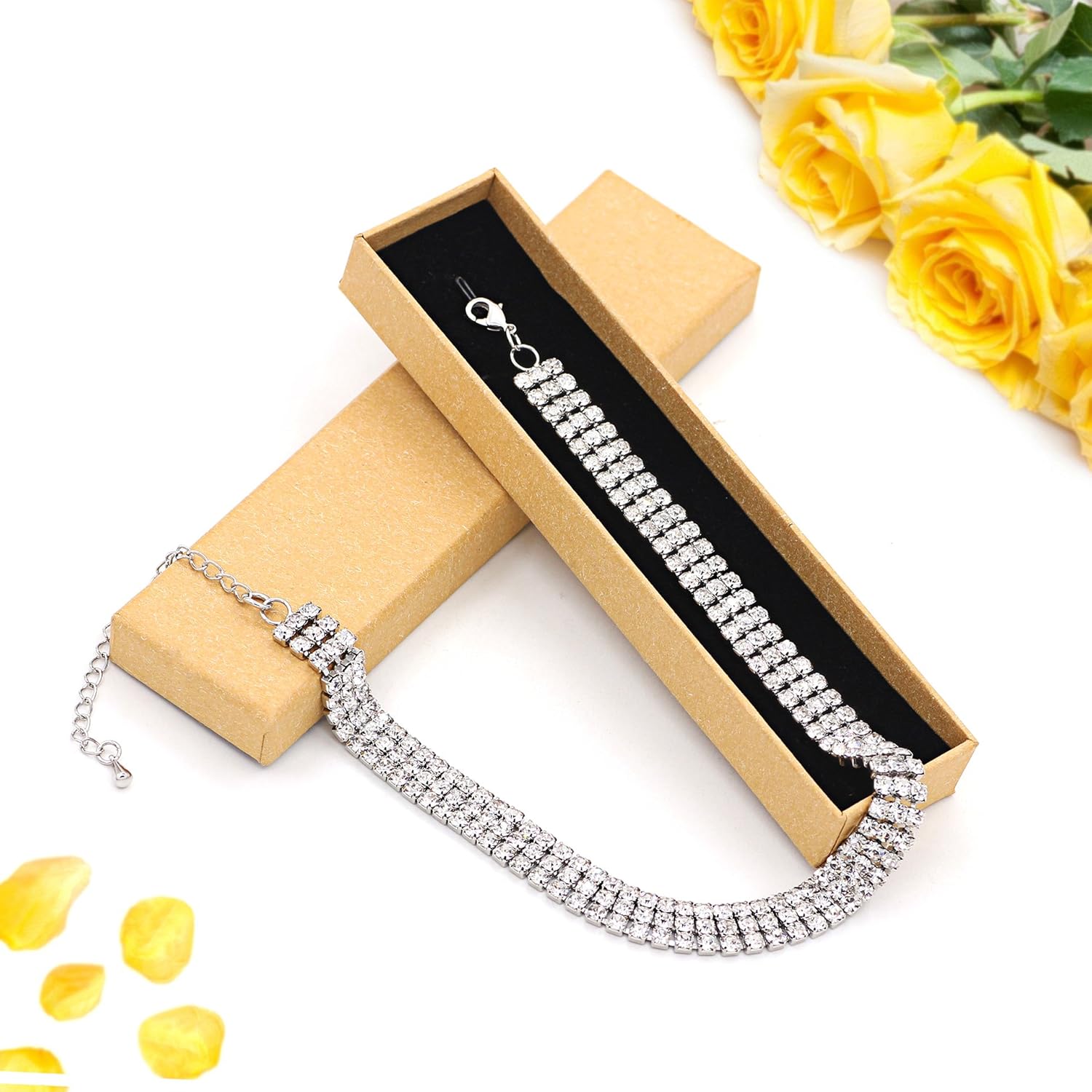 Zealmer Women 3 Row Clear Rhinestone Choker Necklace Silver Tone: Jewelry