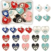 COGCHARGER 20 Pieces Heart Evil Eye Charm Pendant Alloy Enamel Eye Charm Mixed Color for Jewelry Necklace Bracelet Earring Making Crafts