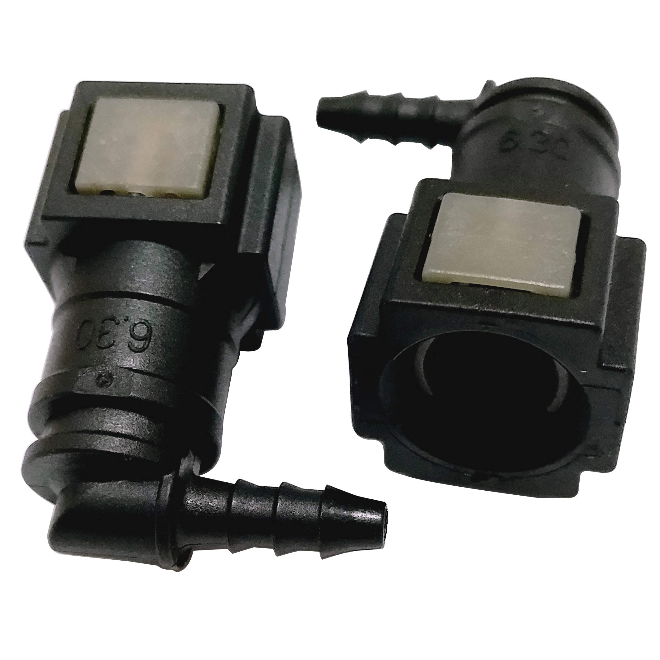 Fuel Line Quick Connector 5/16 Bundy Female to Barb for 1/8" 3mm ID Nylon Tubing Elbow 90 Degree for 5/16 Steel to 1/8 Nylon Tube, Pack of 2