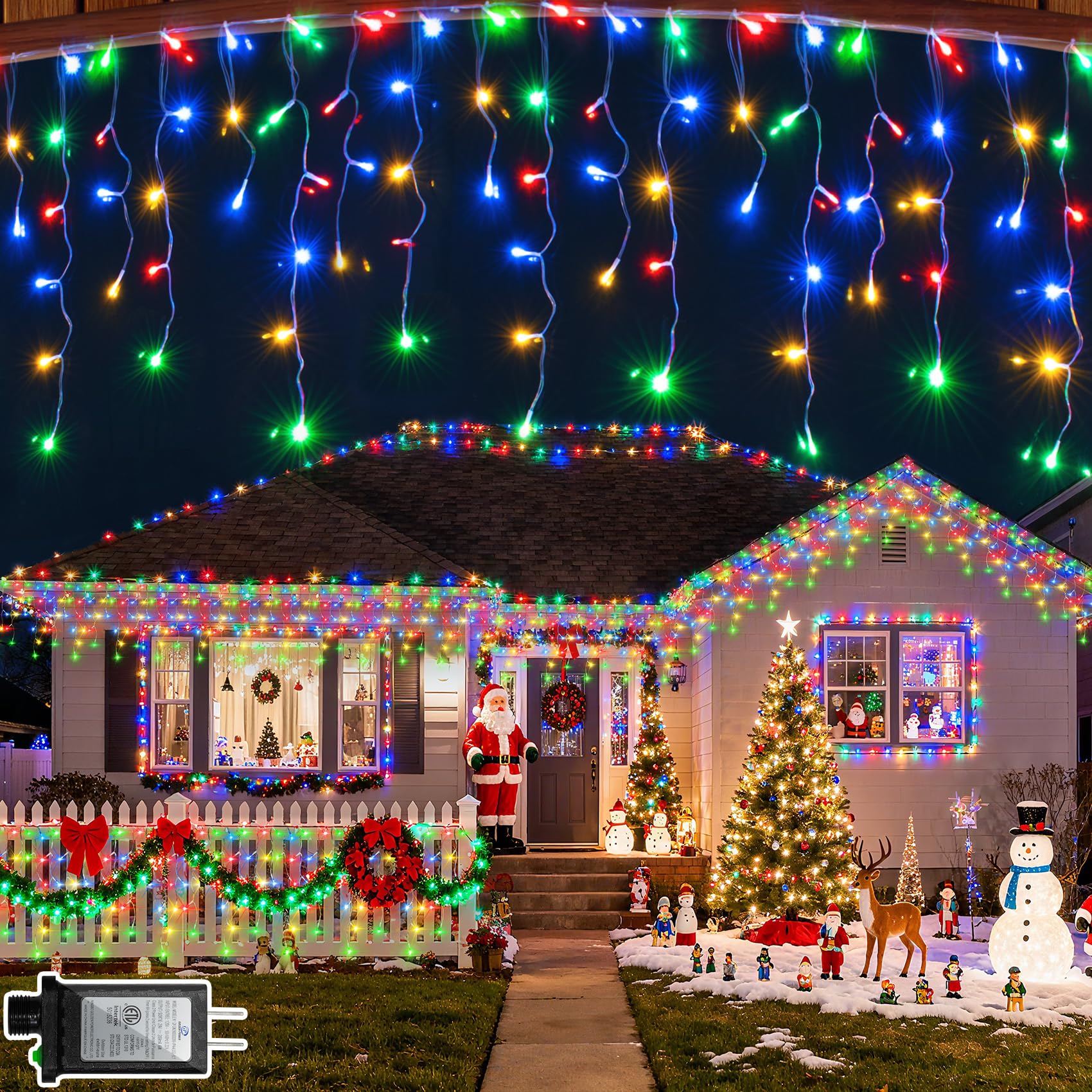 Photo 1 of 164FT 1620 LED Outdoor Christmas Lights - 360 Ice Drops, 12 Pro Modes with Timer Memory & Brightness, Waterproof Hanging Ice String Light for Holiday Wedding Garden Fence House Decor (Multicolor)