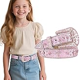 JKEEMI Kids Rhinestone Belt for Girls Boys Western Cowboy Cowgirl Belts Diamond Studded Bling Leather Belt for Kids