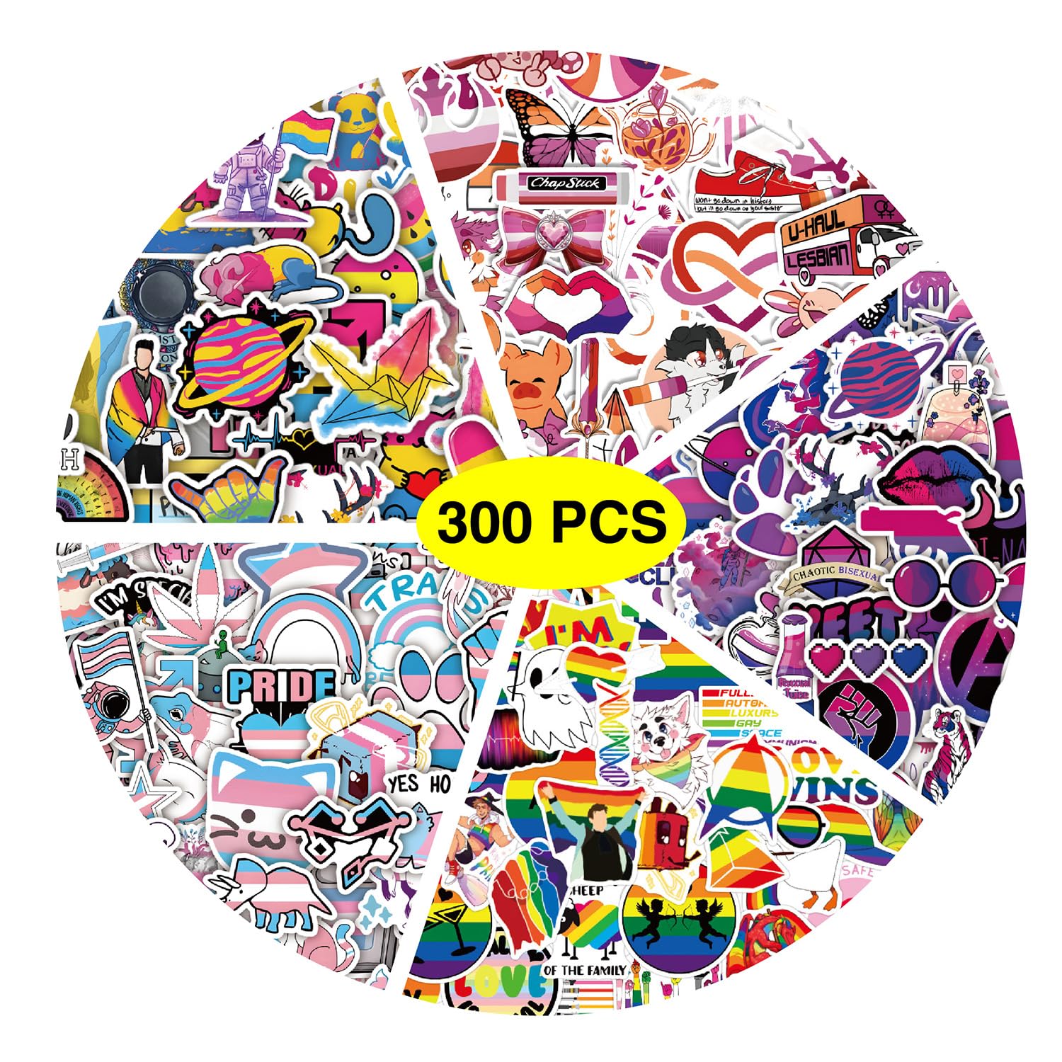 GTOTd LGBTQ Stickers (300Pcs) Rainbow Gay Pride Gifts Merchandise Merch Party Supplies Vinyl Water Bottle Luggage Guitar Skateboard Cute Aesthetic Manga Gifts for Teens