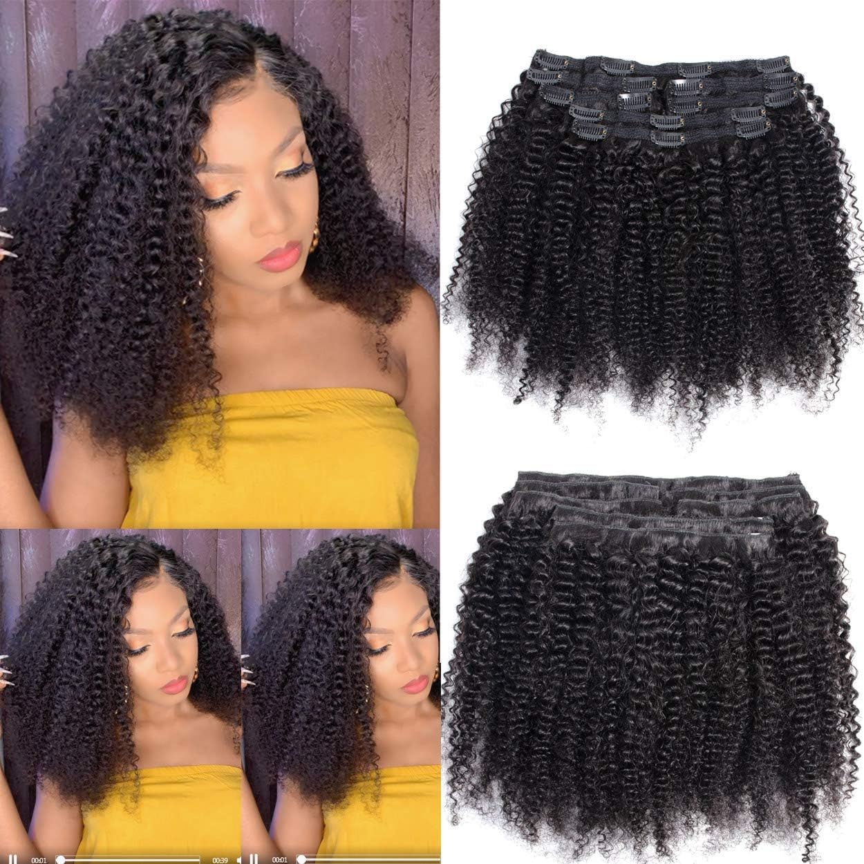 WENYU Afro Kinky Curly Clip in Hair Extensions Human Hair For Black Women 8A Brazilian Real Remy Hair Kinky Curly Human Hair Clip ins Natural Black 12 Inch, Arfo Kinky Curly Clip in Hair Extensions)