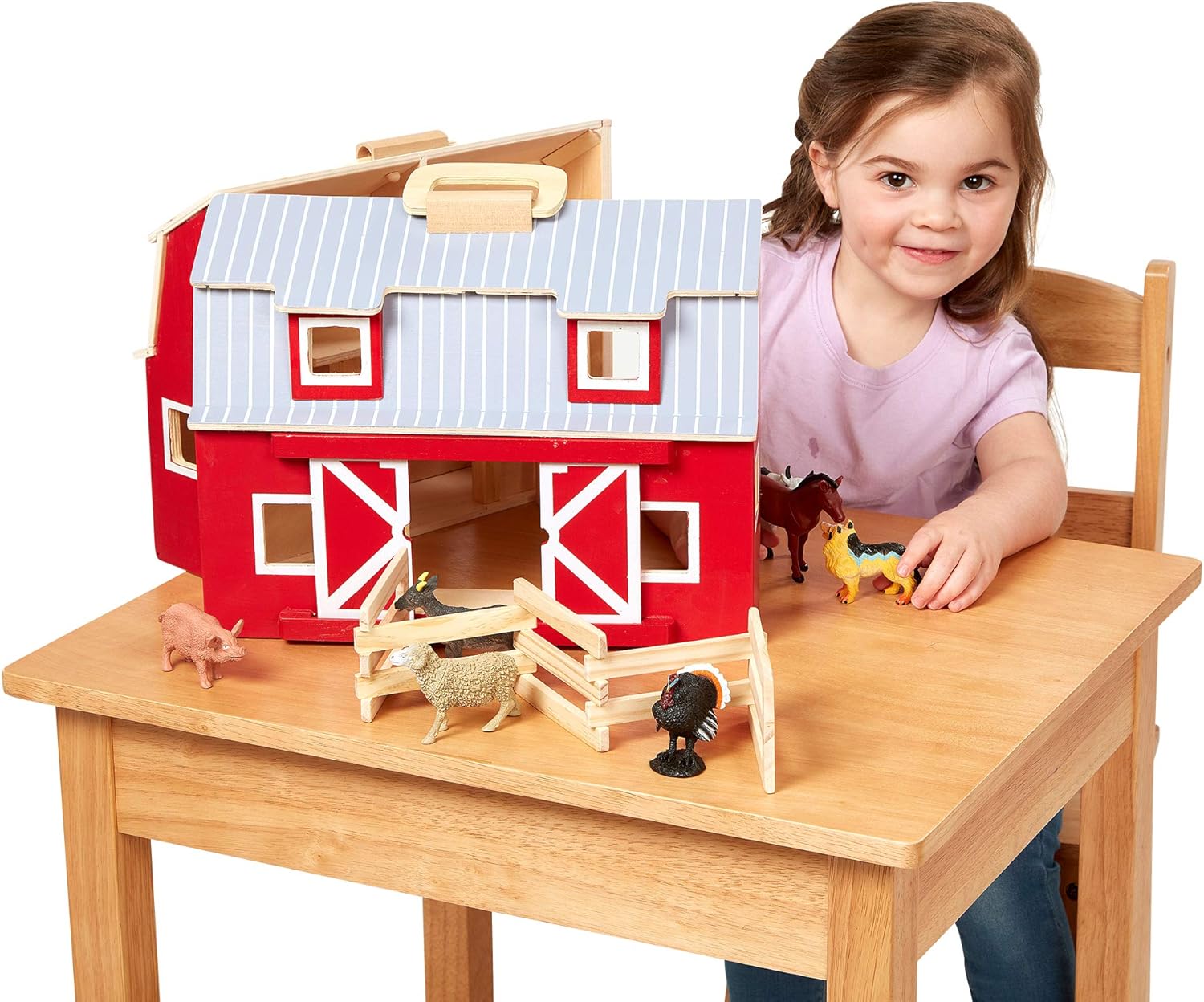 Amazon Com Melissa Doug Wooden Fold Go Barn Animal People