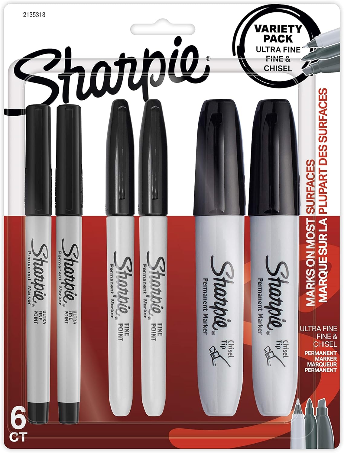 Sharpie Permanent Markers Variety Pack, Featuring Fine, Ultra Fine, and Chisel Point Markers, Black, 6 Count : Office Products