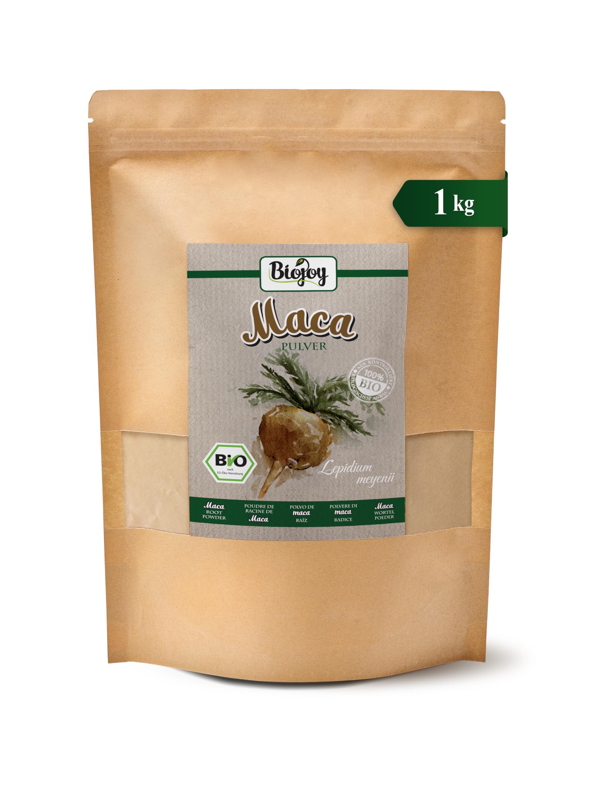 Biojoy Organic Maca Powder from Peru (1 kg), Maca Root Ground (Lepidium meyenii)