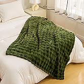 YUSOKI Luxury 3D Bubble Light Weighted Queen Blanket 4.7lb,All Ages,Home Decoration, (Olive Green,90 * 90inches)