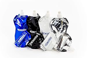 ACTIVIVA Collapsible Reusable Water Bottle with Carabiner Clip Light Weight Leak Proof Foldable Drinking Water Bottle - Non-Toxic BPA Free - 16.9 oz - 4 Pack