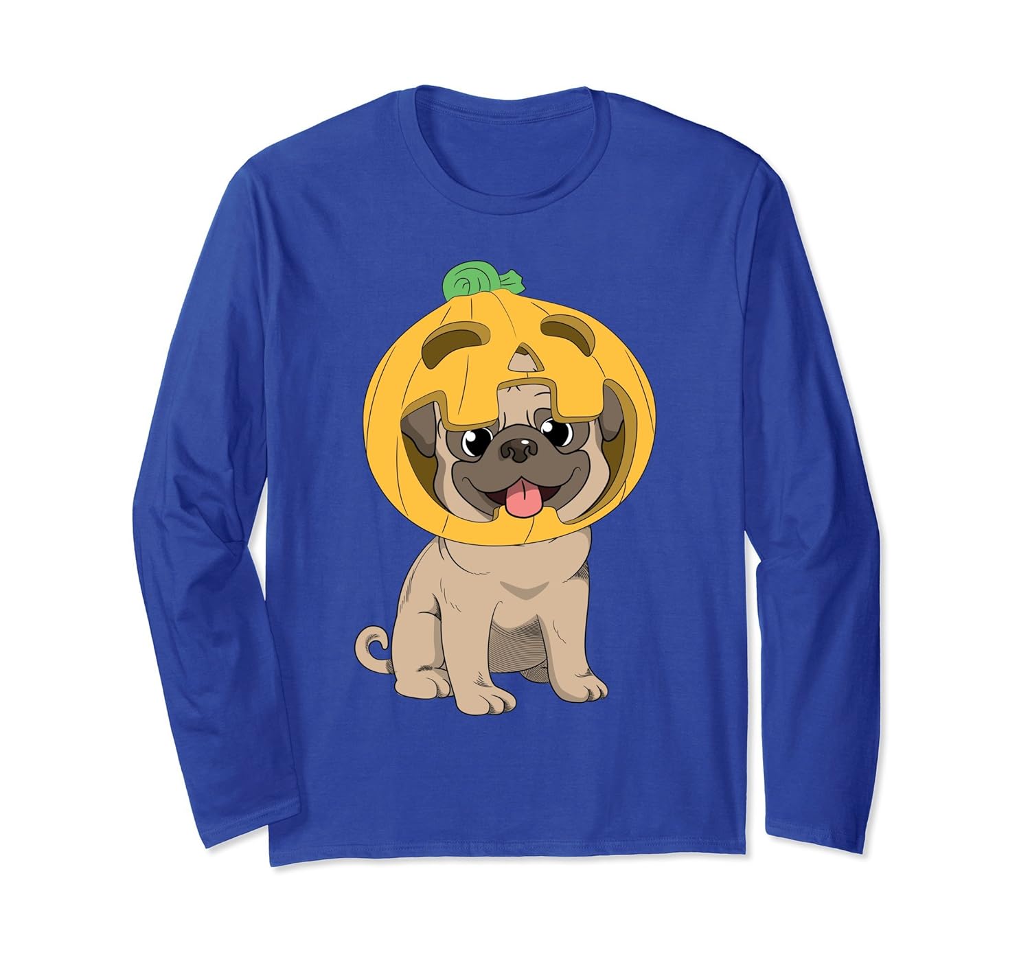 Halloween Long Sleeve Shirt for Kids with Pug and Pumpkin-ANZ