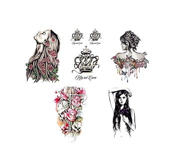 S A V I 5 Pcs Temporary Tattoo Stickers Of Beautiful Girl Rose