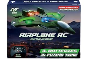 nutty toys RC Stunt Airplane for Kids & Adults - 3X Extended Battery Life, Top LED Jet Fighter Remote Control Plane Ages 8+, 360° Flip & Roll Drone, Best Stocking Stuffer Idea for Boys