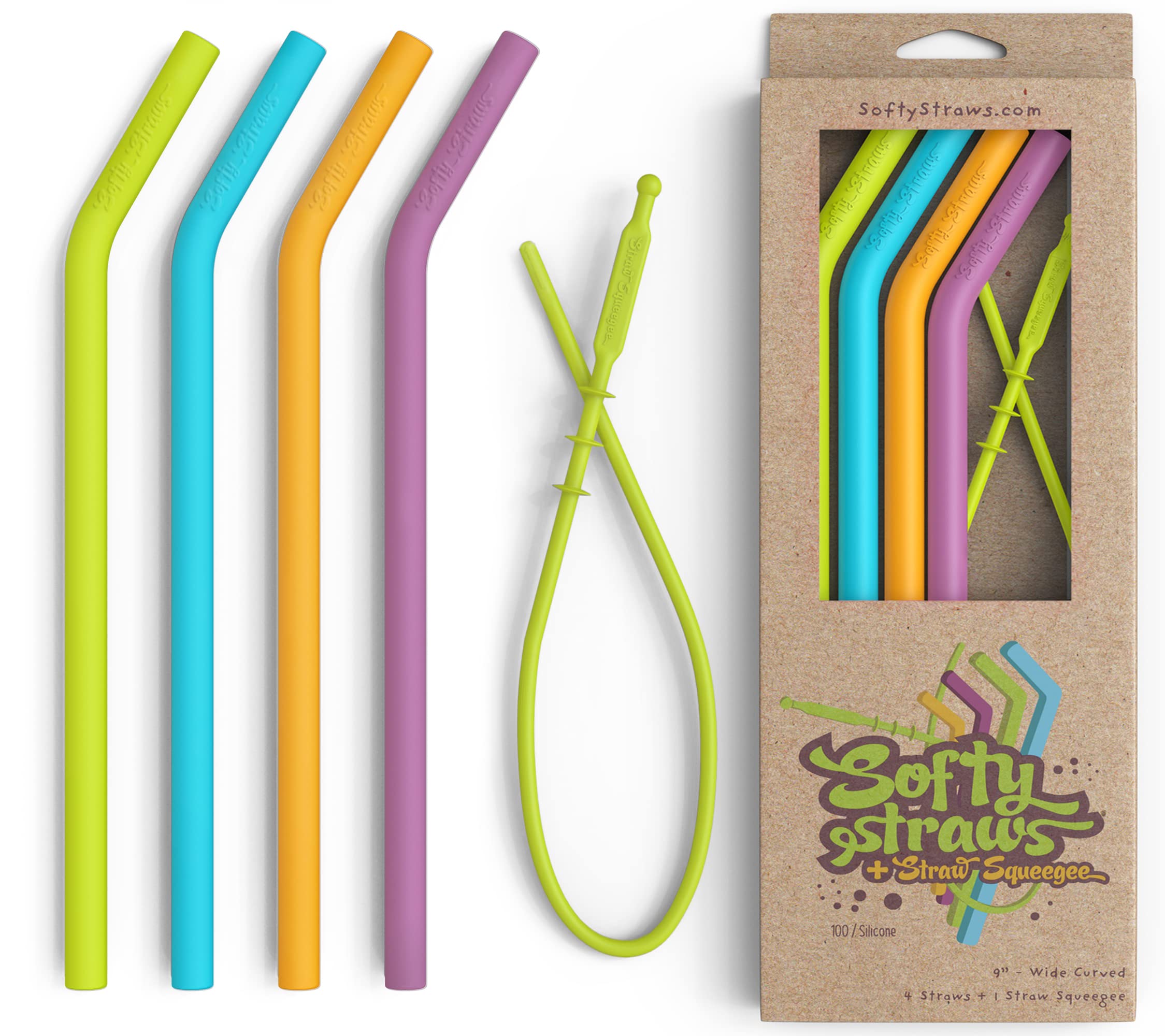 Reusable Straws Silicone Smoothie for Tumblers - Collapsible FDA Pinch Tested BPA Free Dishwasher Safe - Long, Wide Smoothie Straw for 20 or 30 oz Tumblers - Chewy, Bendy, Flexible for Kids/Toddlers